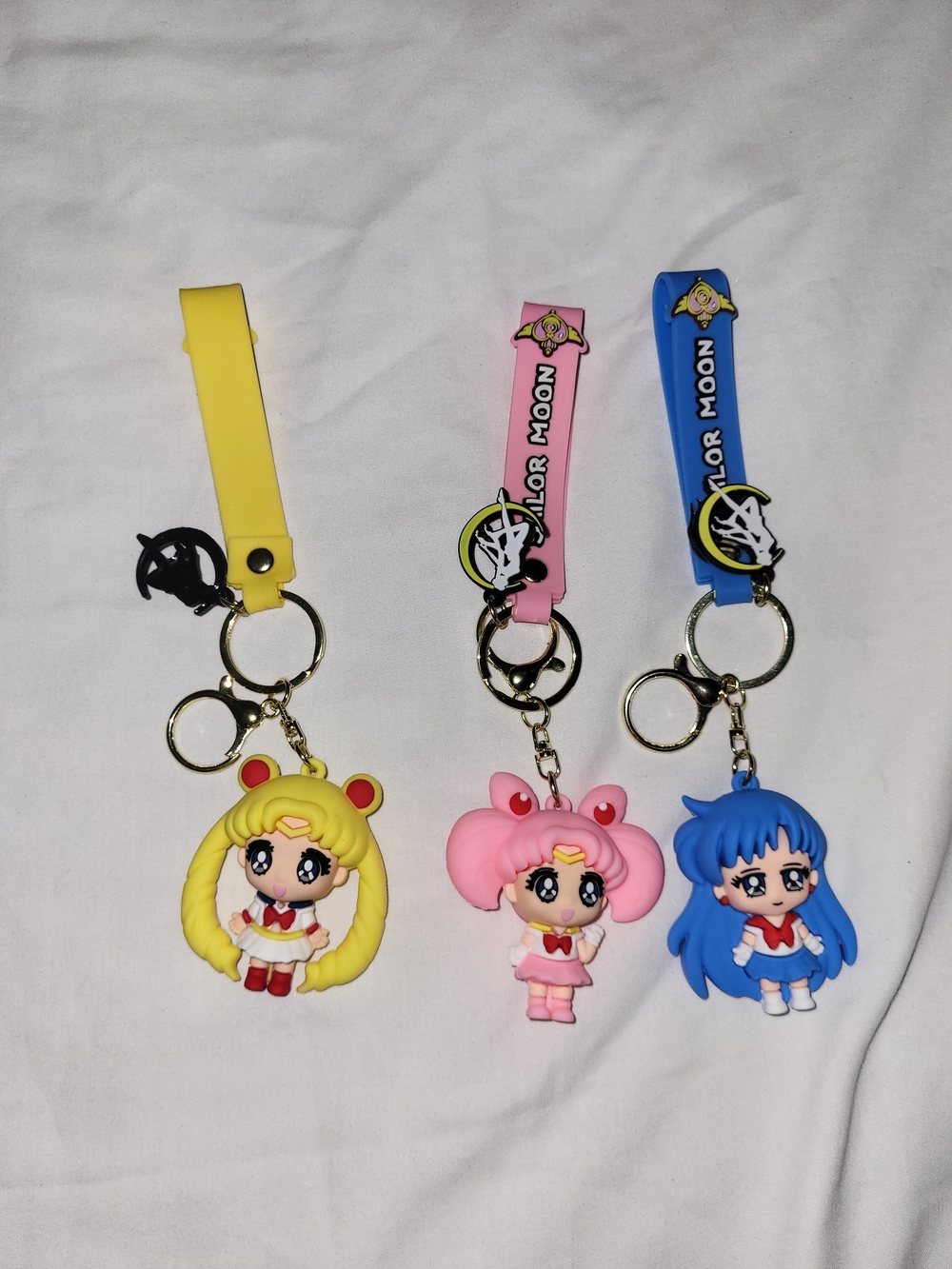 Sailor Moon Rubber Character Keychain - Yellow, Pink, Blue